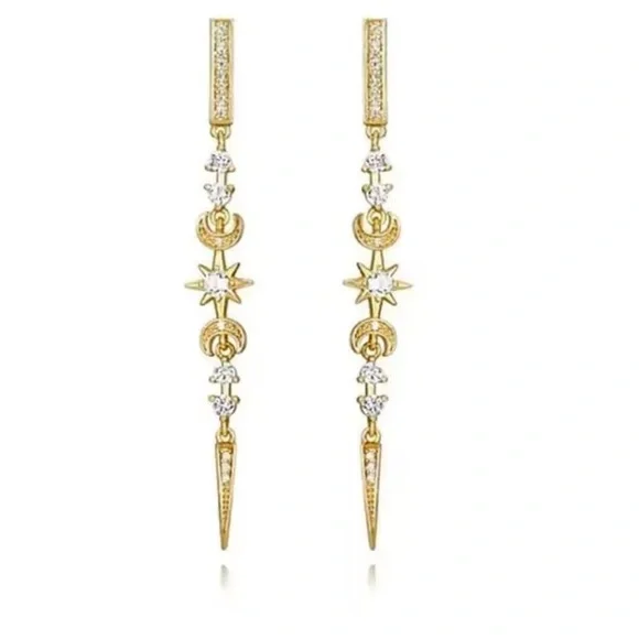 Gold Star Drop Earrings NEW - Picture 3 of 5